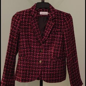 Calvin Klein Woven Fuscia Black Blazer